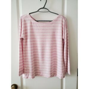 LOFT‎ Womens Stiped Blouse top Long Sleeve Open Back Pink Size S